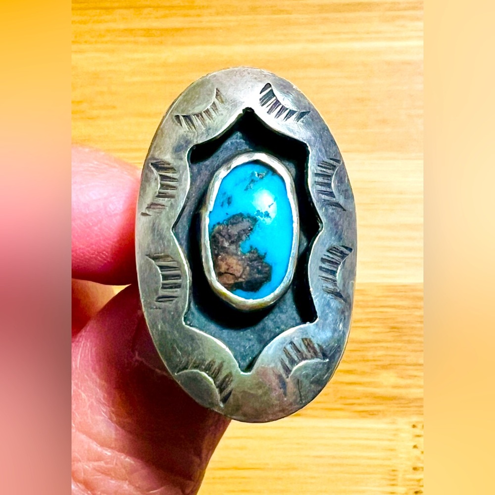 Vintage Turquoise Silver Navajo Showbox Handmade Size 5 Ring Native American